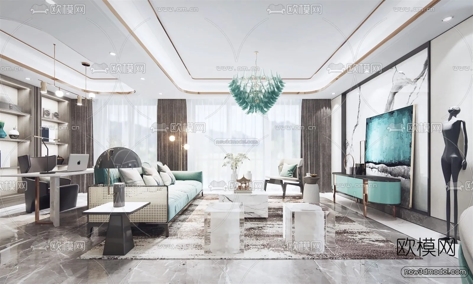 Luxury Style Interior 3D Blocks – Living Room 3D Model – 148 – VRAY