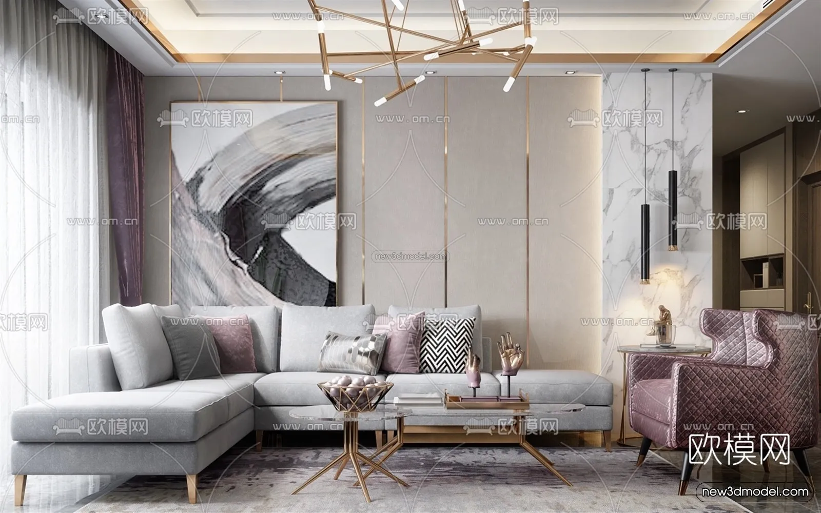 Luxury Style Interior 3D Blocks – Living Room 3D Model – 150 – VRAY