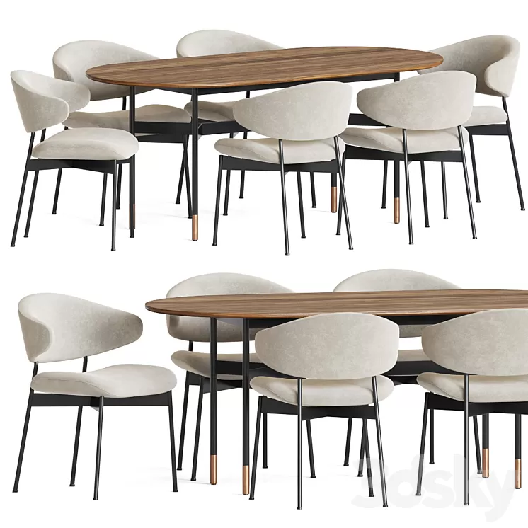 Luz Chair Harri Table Dining Set 3D Model