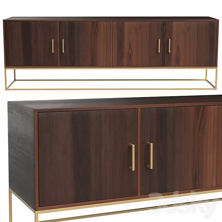 Lyle low cabinet in solid mango wood with doors 3D Model Lyle low cabinet in solid mango wood with doors 3D Model