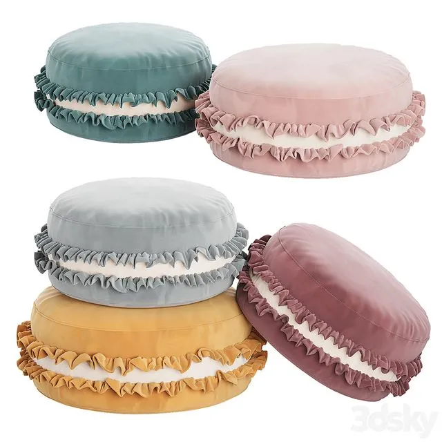 Macaron Pouf Velour Cookie pillow 3D Model