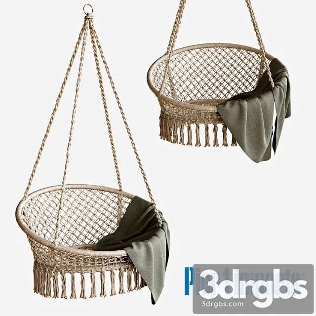 Macrame natural hanging saucer chair 2 3D Model Download