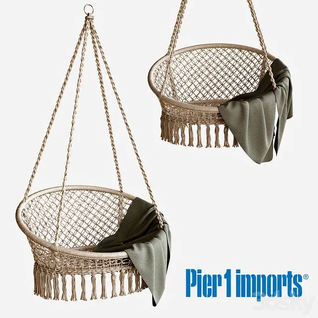Macrame Natural Hanging Saucer Chair 3D Model