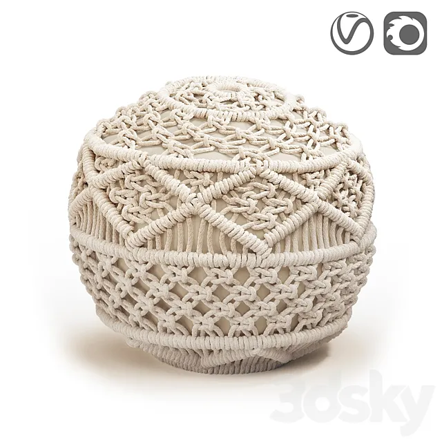 Macramé pouf Lambi 3D Model Macramé pouf Lambi 3D Model