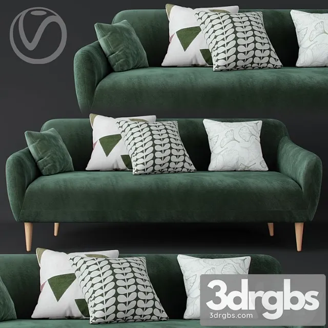 Macy green velvet sofa 2 3D Model Download