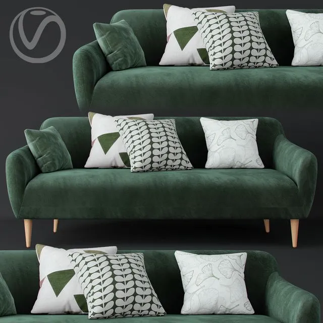 Macy Green Velvet Sofa 3D Model Macy Green Velvet Sofa 3D Model