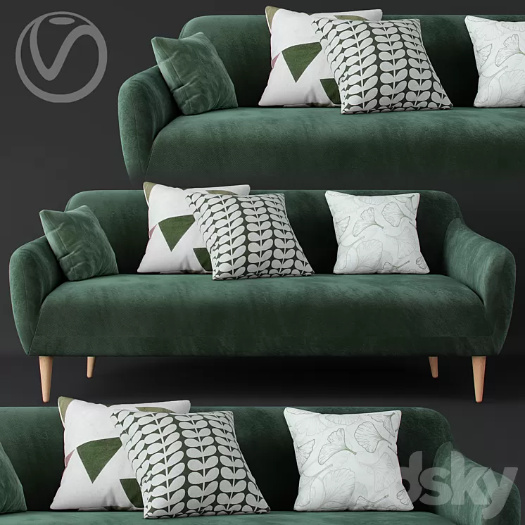 Macy Green Velvet Sofa 3D Model