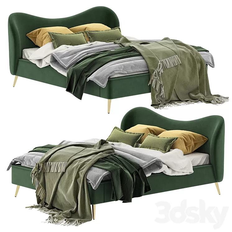 Made Kooper King Size Bed Laurel Green Velvet 3D Model Free Download
