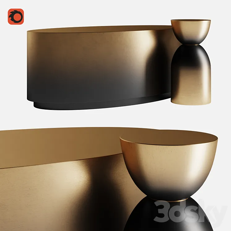 MADE Sulta Coffee Table Brass & Black Ombre Set 3D Model Free Download
