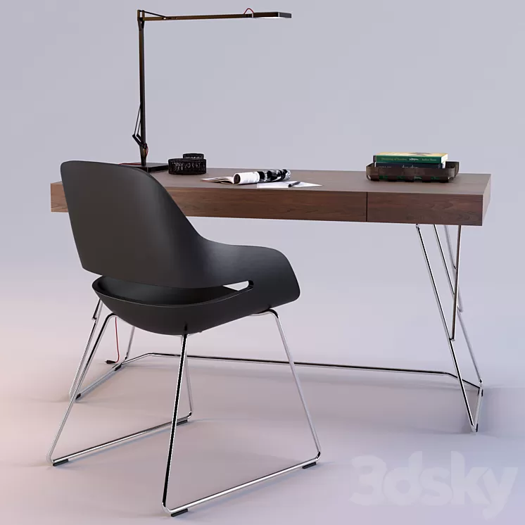 Maestrale Desk & Eva Chair by Zanotta 3D Model Maestrale Desk & Eva Chair by Zanotta 3D Model