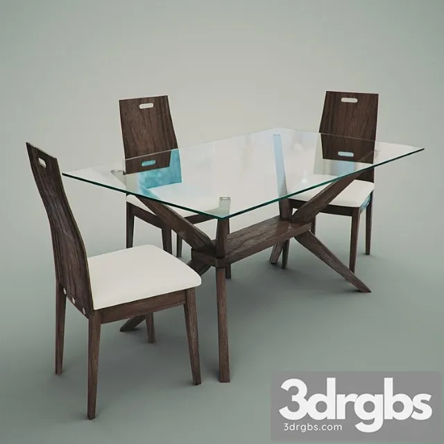 Magna 5-piece dining set with haline chairs 2 3D Model Download