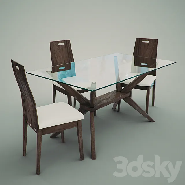Magna 5-Piece Dining Set with Haline Chairs 3DModel
