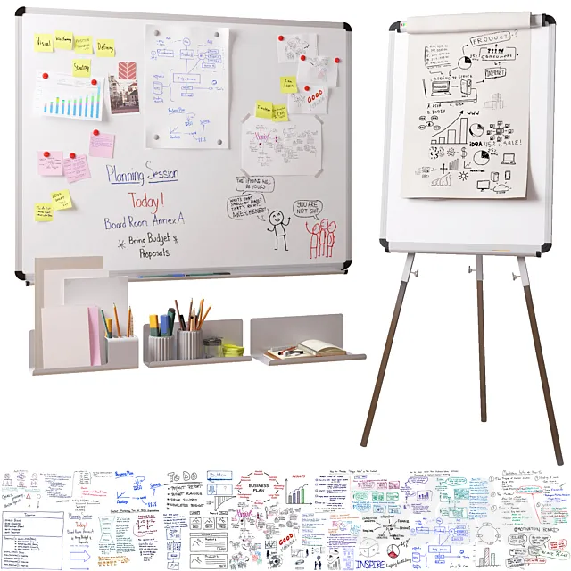 Magnetic whiteboard Flipchart set for creating drawings with a marker 3D Model Magnetic whiteboard Flipchart set for creating drawings with a marker 3D Model