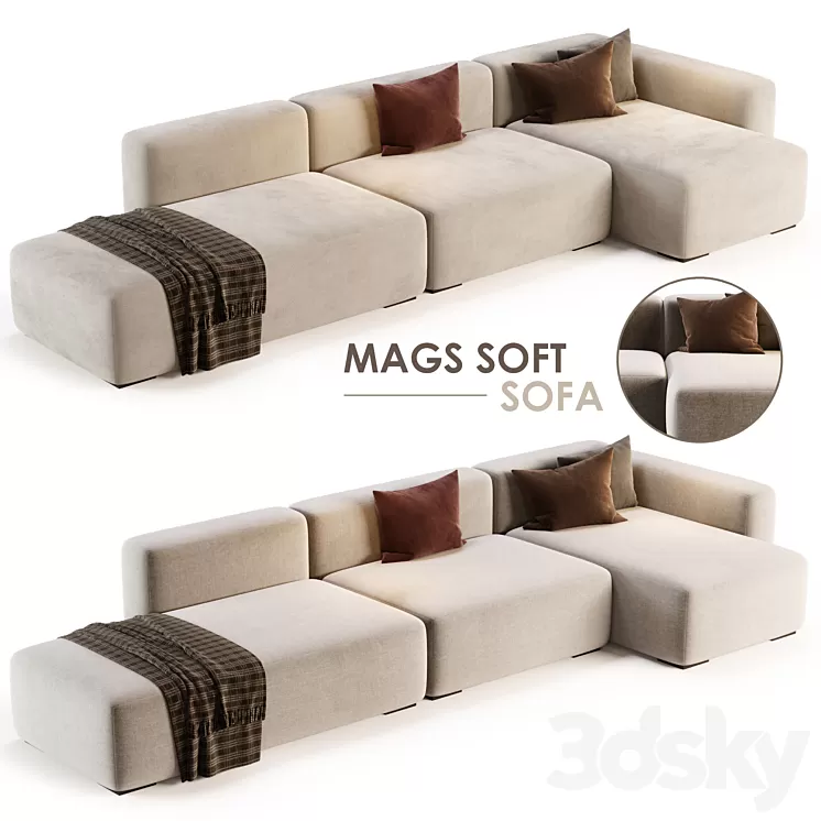 Mags Soft Corner Lounge 3seat Sofa by HAY 3D Model Free Download