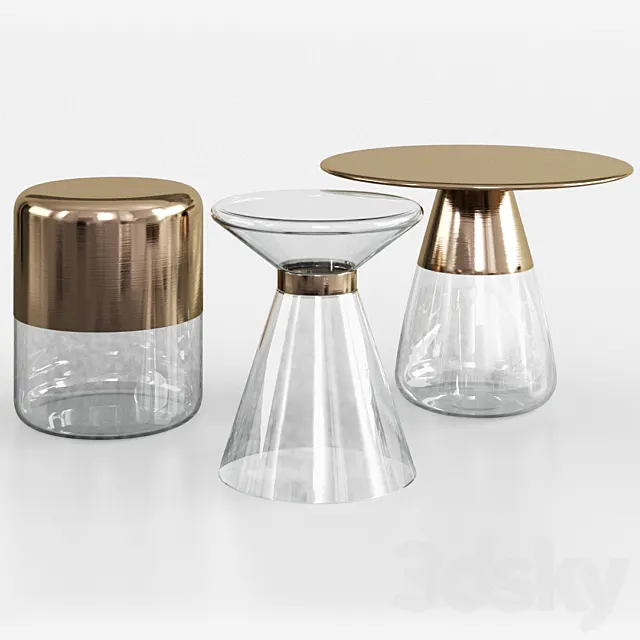 Maisons du Monde glass and gold metal side table 3DModel
