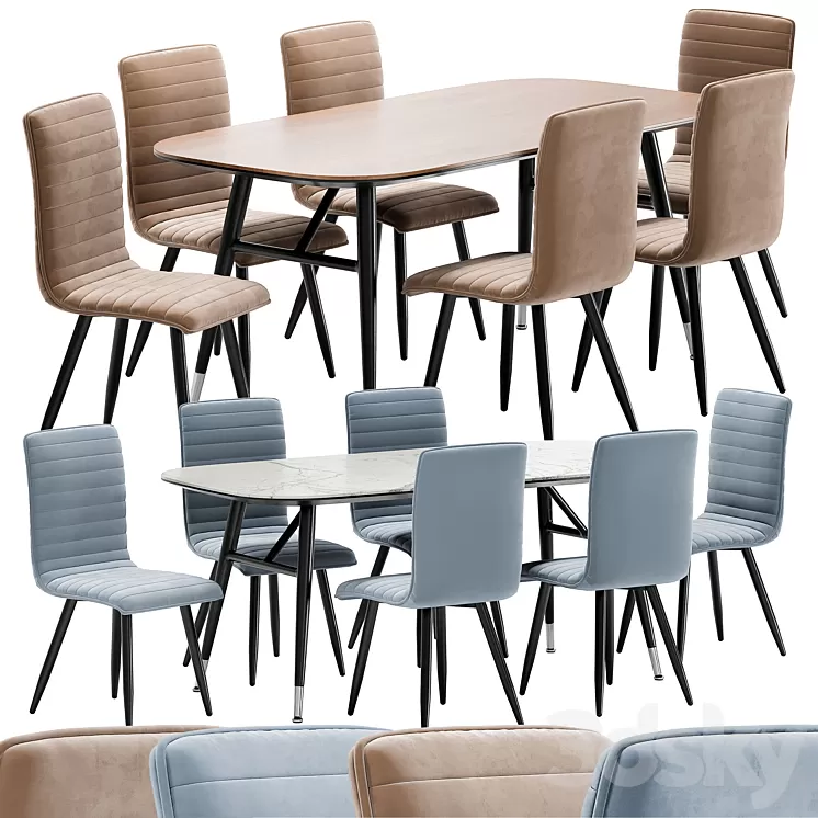 Mako dining chair and Catania table 3D Model