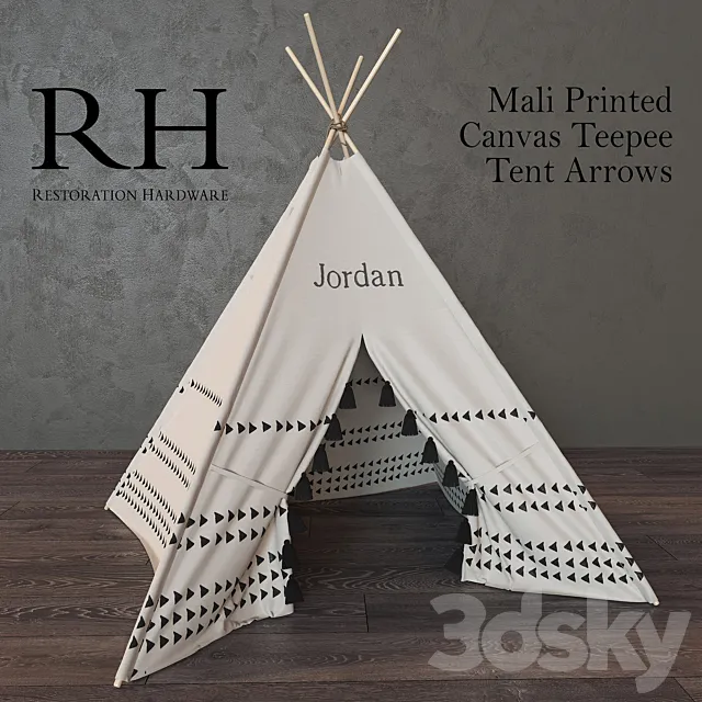 Mali Printed Canvas Teepee Tent Arrows 3D Model