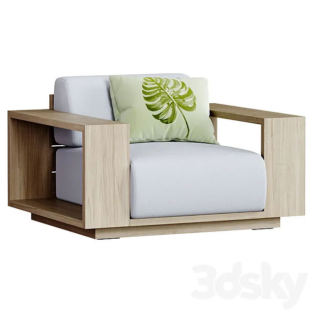 Mallorca Wood Outdoor Lounge Chair 3D Model