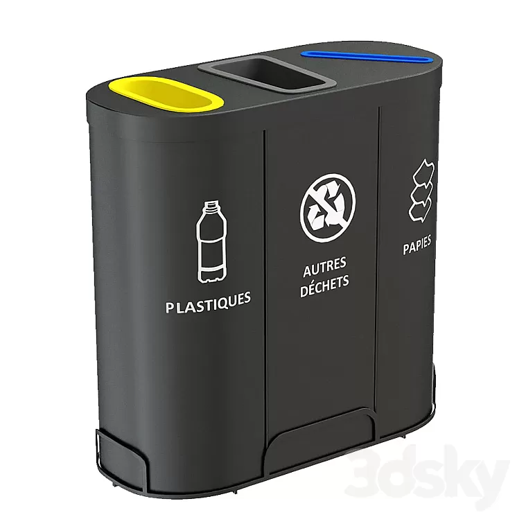 MALMO Office Waste Recycling Bin with 3 Containers 3D Model MALMO Office Waste Recycling Bin with 3 Containers 3D Model