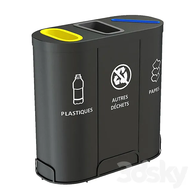MALMO Office Waste Recycling Bin with 3 Containers 3DModel MALMO Office Waste Recycling Bin with 3 Containers 3DModel