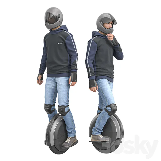 Man on an electric unicycle 3D Model