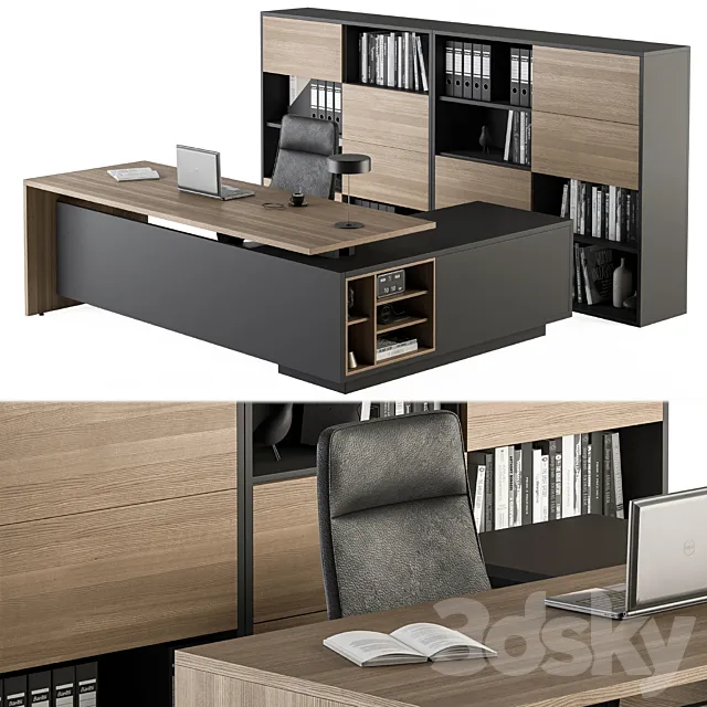 Manager Desk and Library Wood and Black – Office Furniture 273 3D Model Manager Desk and Library Wood and Black – Office Furniture 273 3D Model