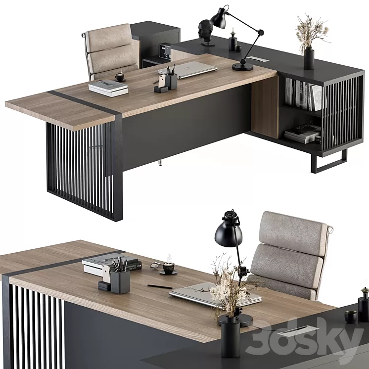 Manager Desk Wood and Black – Office Furniture 264 3D Model Free Download