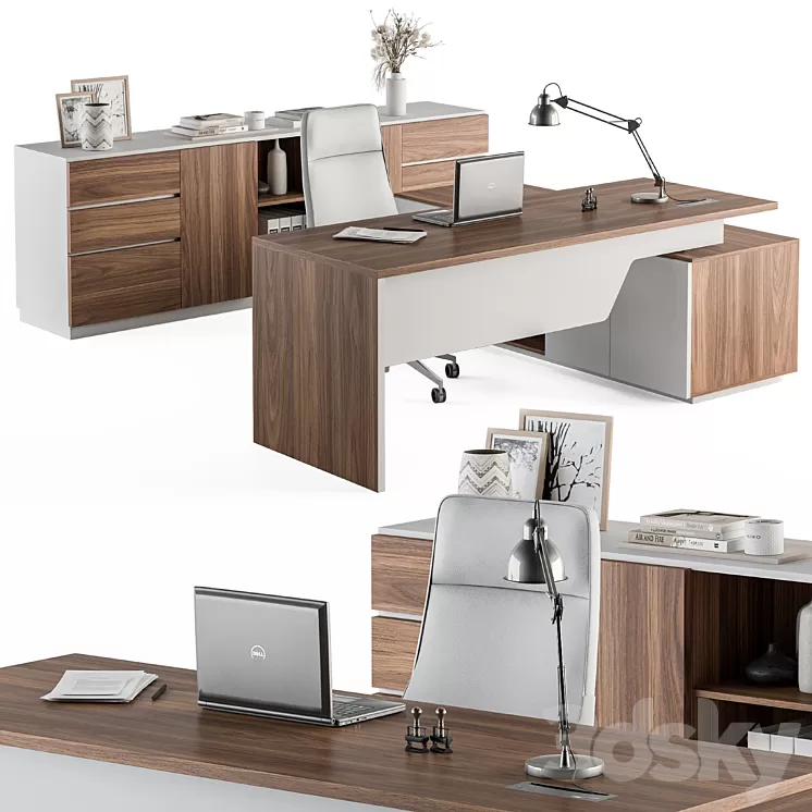 Manager Desk Wood and White – Office Furniture 268 3D Model