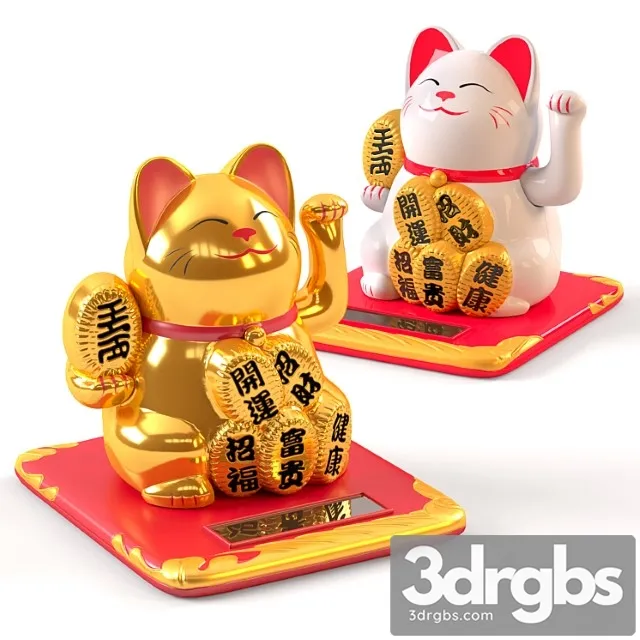 Maneki Neko Cat White And Gold 3D Model Download