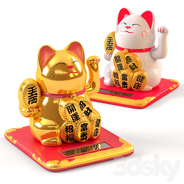 Maneki Neko Cat White and Gold 3DModel Maneki Neko Cat White and Gold 3DModel