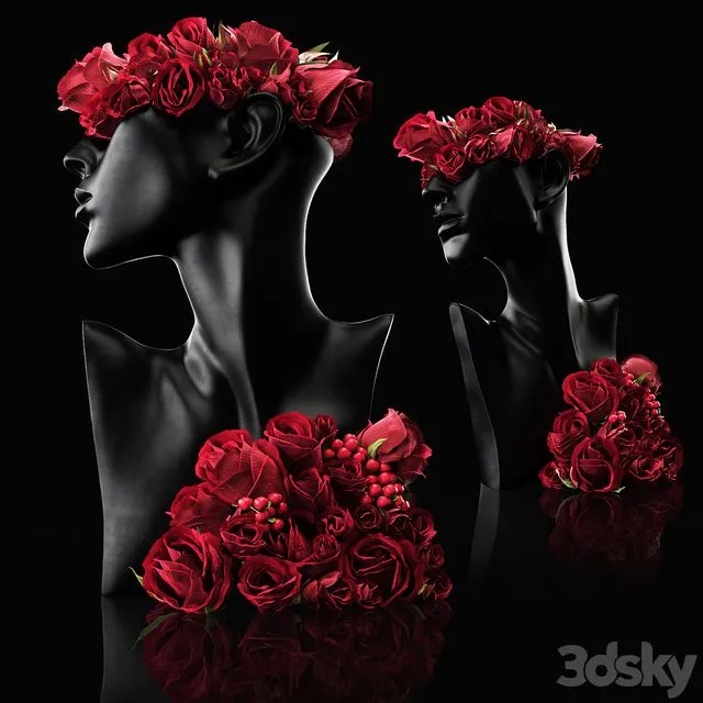 Mannequin Head Bust with a bouquet 3D Model Mannequin Head Bust with a bouquet 3D Model