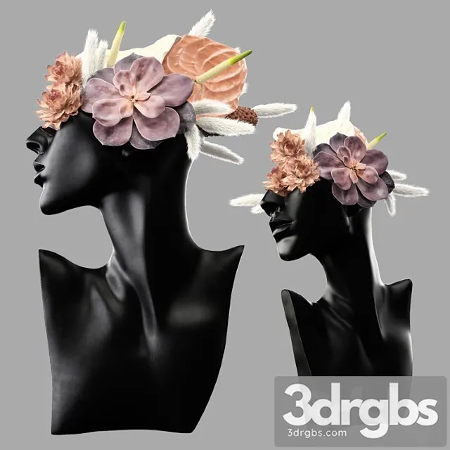 Mannequin Head Bust With A Bouquet 3D Model Download