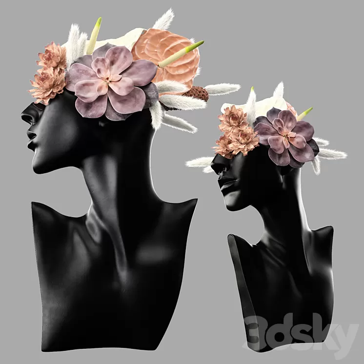 Mannequin Head Bust with a bouquet 3D Model Free Download