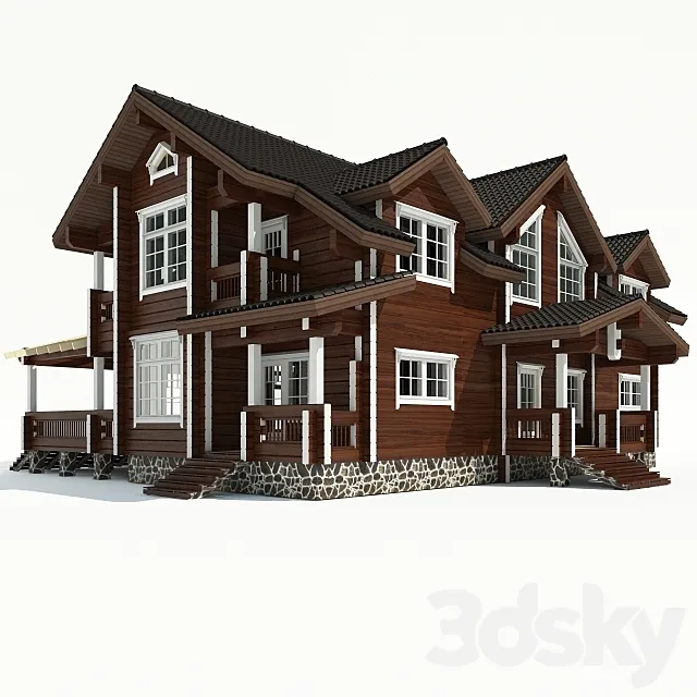 Mansion built from timber. 3D Model