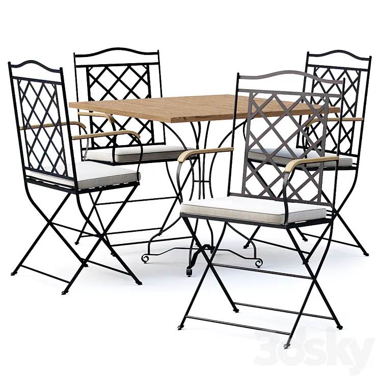 Manutti St.-Tropez Dining Chair with Firenze bistro table \/ Garden Furniture Set by Manutti 3D Model Free Download