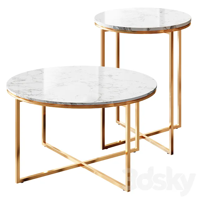 Marble Gold Tables Set 3D Model