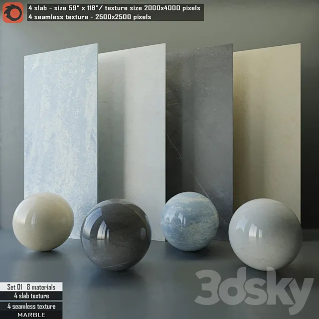 Marble slab & Seamless texture Set 01 3DModel - 3DSKY Decor Helper