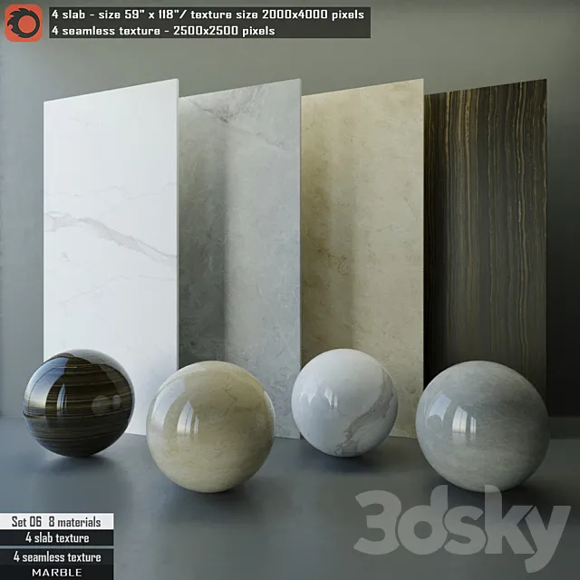 Marble slab & Seamless texture Set 06 3DModel