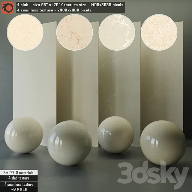 Marble Slab & Seamless texture Set 127 3D Model