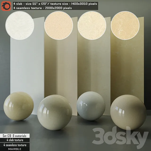 Marble Slab & Seamless texture Set 128 3D Model