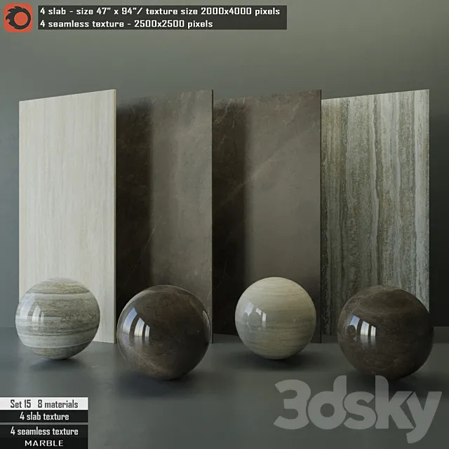 Marble slab & Seamless texture Set 15 3D Model