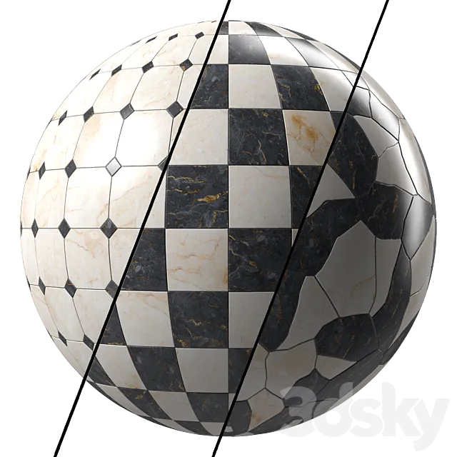 Marble Tile Materials 15- Marble Mixed by Stone – Pbr 4k Seamless 3D Model