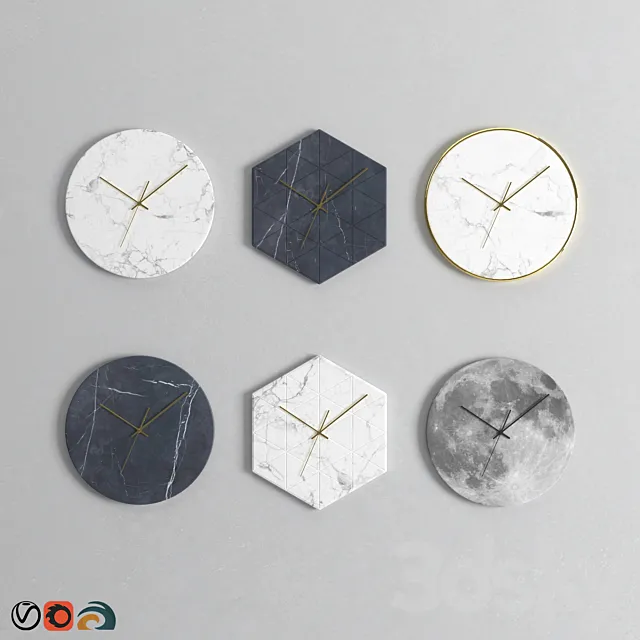 Marble Wall Clock Set 3D Model Marble Wall Clock Set 3D Model