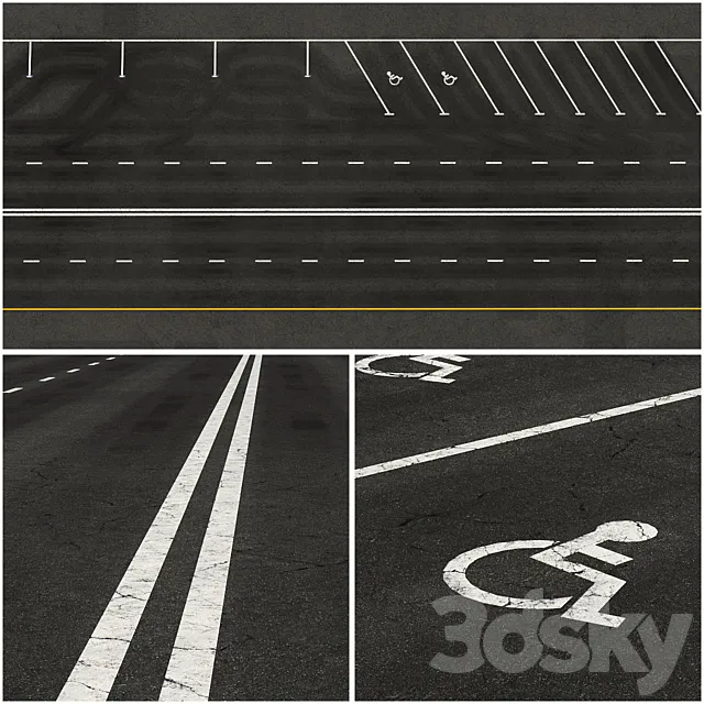 Marked asphalt 3D Model Marked asphalt 3D Model