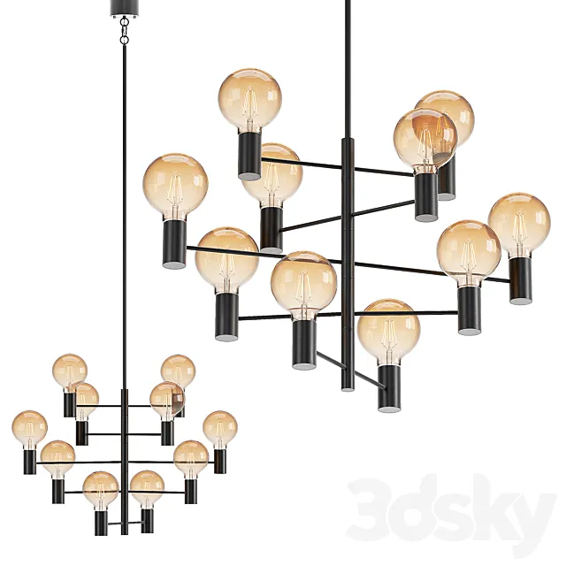 Markslöjd Paris Pendant 10L Black Chandelier 3D Model Markslöjd Paris Pendant 10L Black Chandelier 3D Model