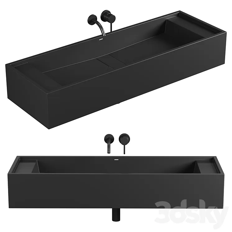 Marmo Charcoal Wall Hung Double Stone Basin 1200mm 3D Model Free Download