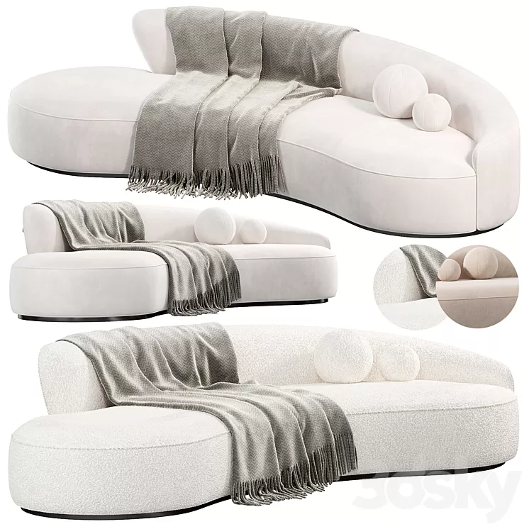 Marseille 2 Curved Sofa ni Mohair sofas 3D Model Free Download