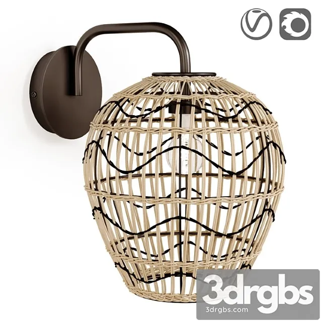 Martaban metal and rattan lamp Martaban metal and rattan lamp