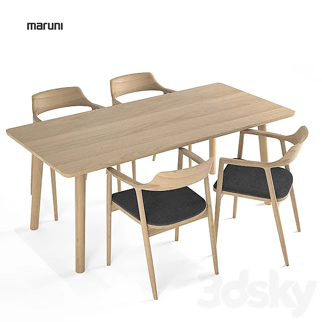 Maruni Arm chair Low Hiroshima + table 3D Model