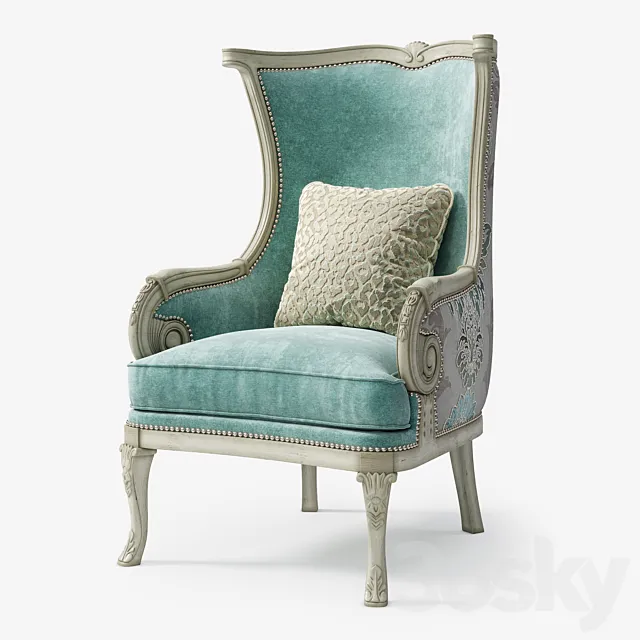Massoud: Silver Damask Chair 3DModel Massoud: Silver Damask Chair 3DModel